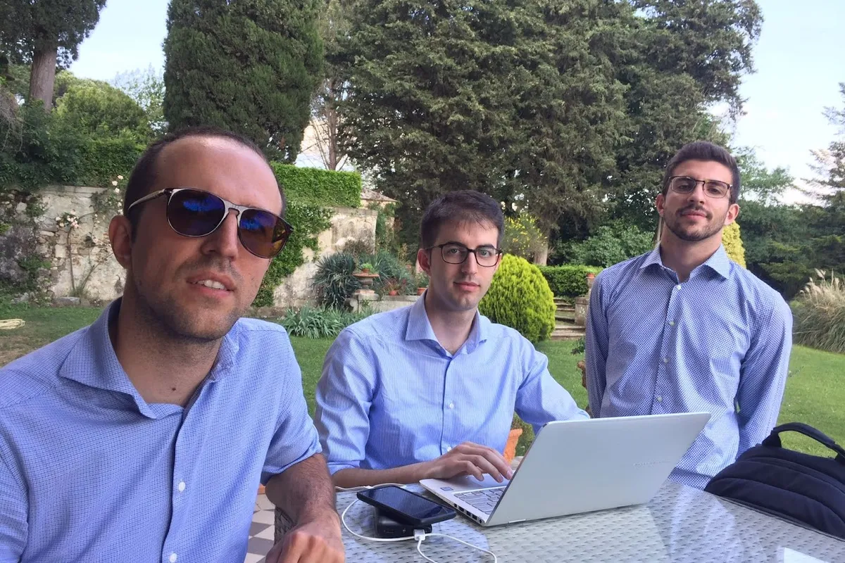 Filippo Battiti con i co-fondatori di Ciaomanager a Villa Incontri, Firenze 2018