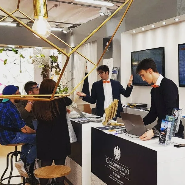 Stand Confcommercio Trentino con Filippo Battiti alla Fiera Hotel Riva del Garda 2019