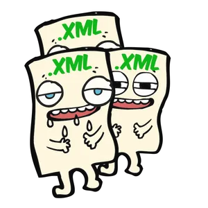 Illustrazione Vaffattura: tre file XML antropomorfizzati come mostri buffi